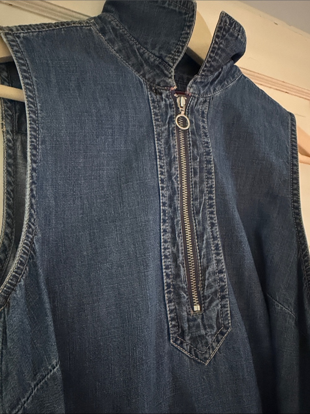 Tommy Hilfiger Sleeveless Denim Midi Dress in Dark Blue with Tie Waist - Picture 4 of 13